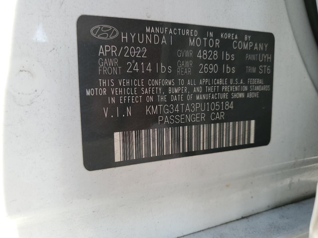 2023 GENESIS G70 BASE VIN:KMTG34TA3PU105184