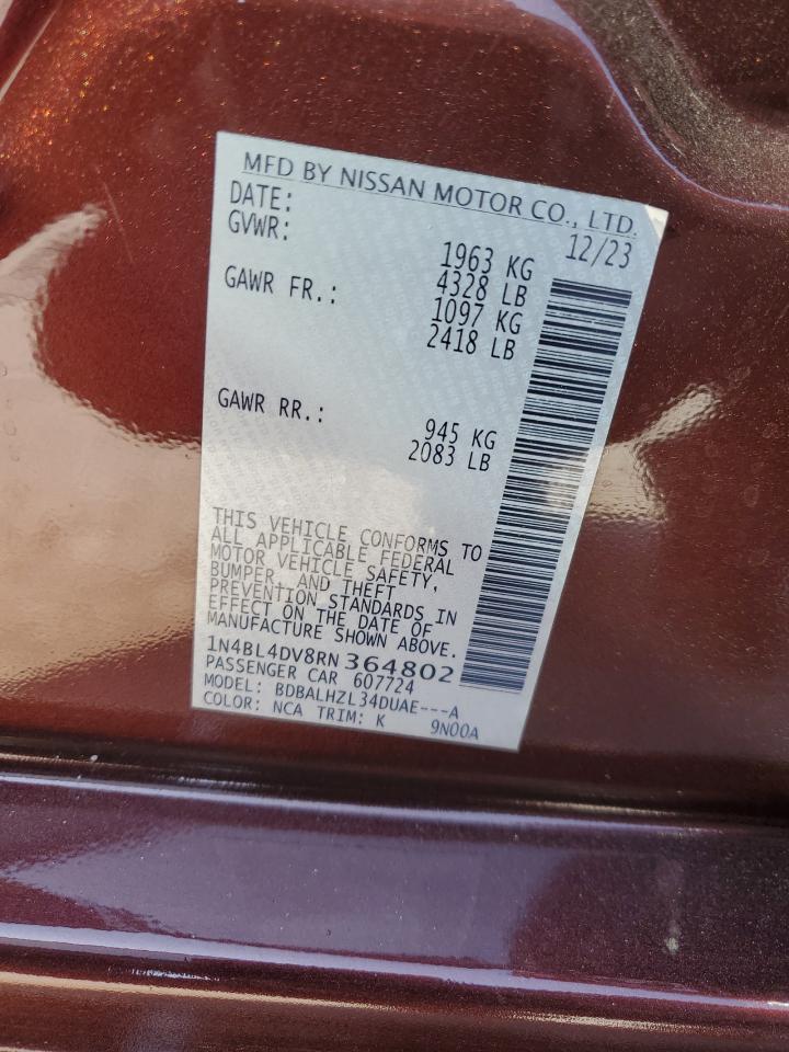 2024 NISSAN ALTIMA SV VIN:1N4BL4DV8RN364802