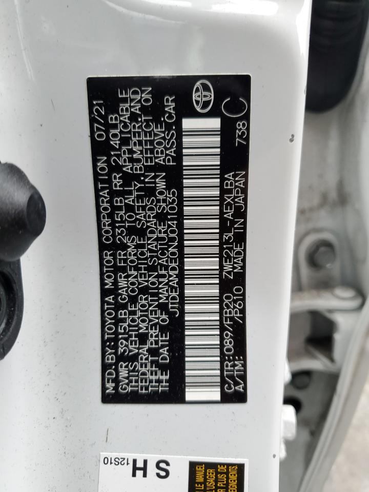 2022 TOYOTA COROLLA LE VIN:JTDEAMDE0NJ041035