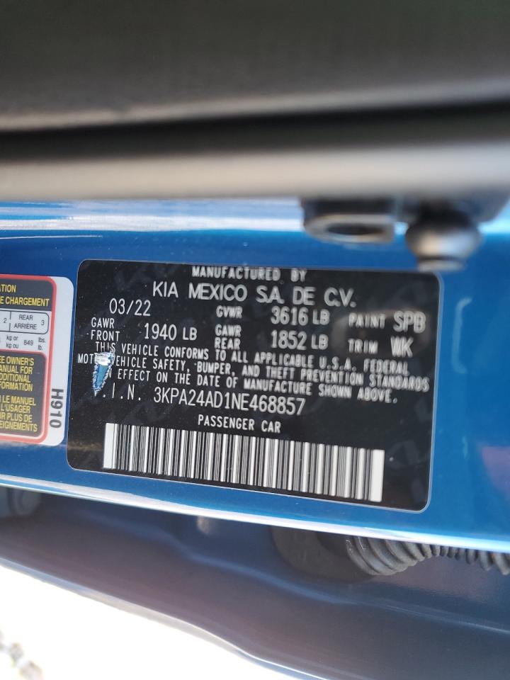 2022 KIA RIO LX VIN:3KPA24AD1NE468857