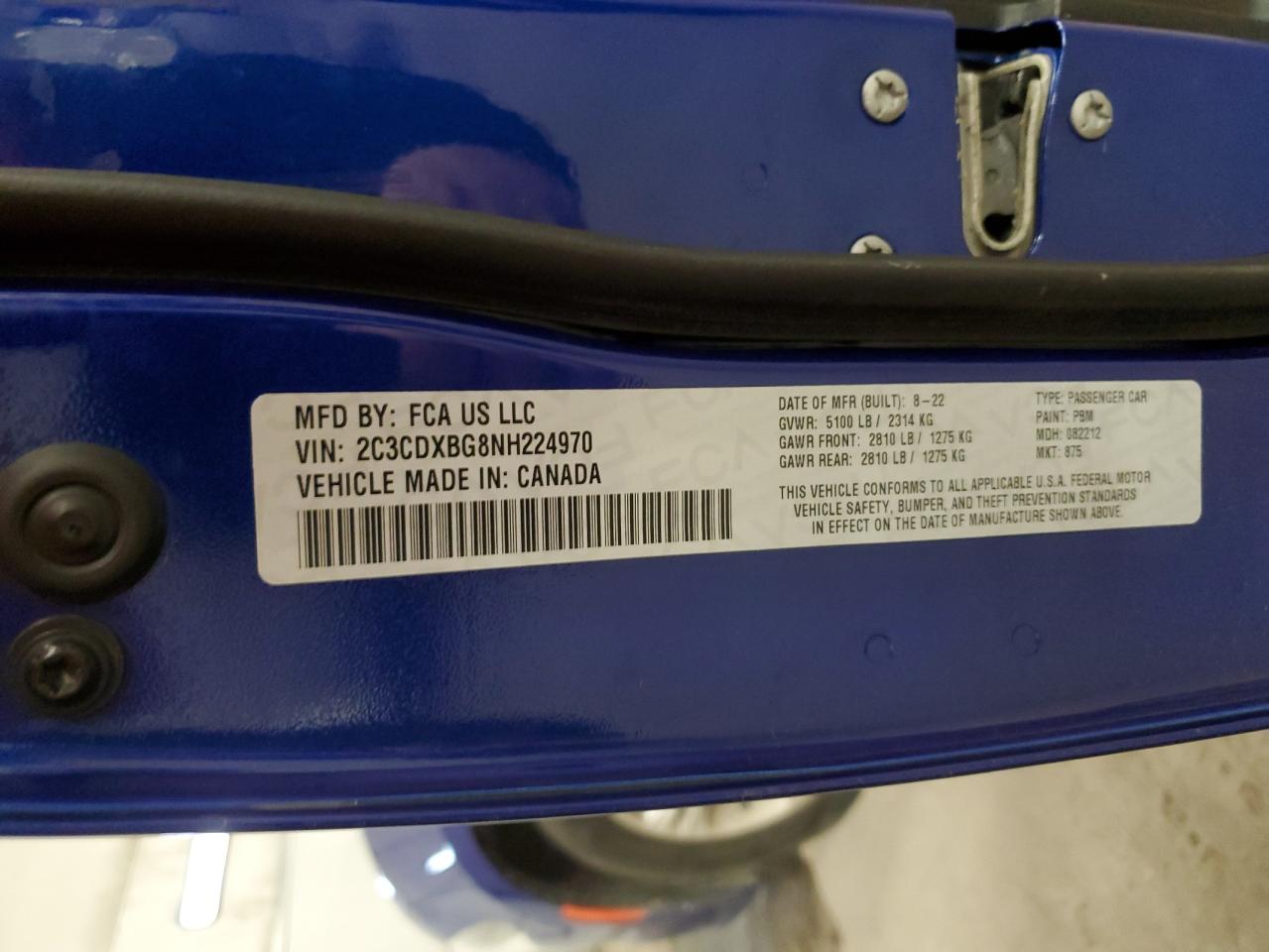 2022 DODGE CHARGER SXT VIN:2C3CDXBG8NH224970