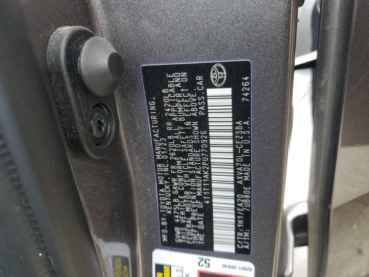 2023 TOYOTA CAMRY SE NIGHT SHADE VIN:4T1T11AK2PU770926
