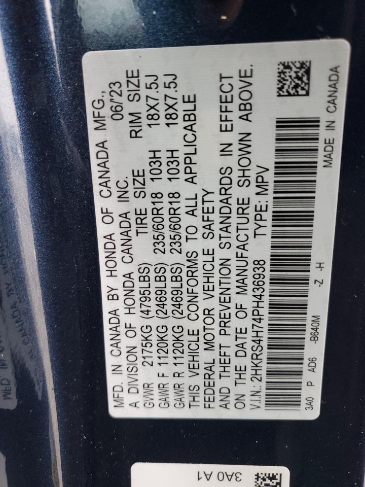 2023 HONDA CR-V EXL VIN:2HKRS4H74PH436938
