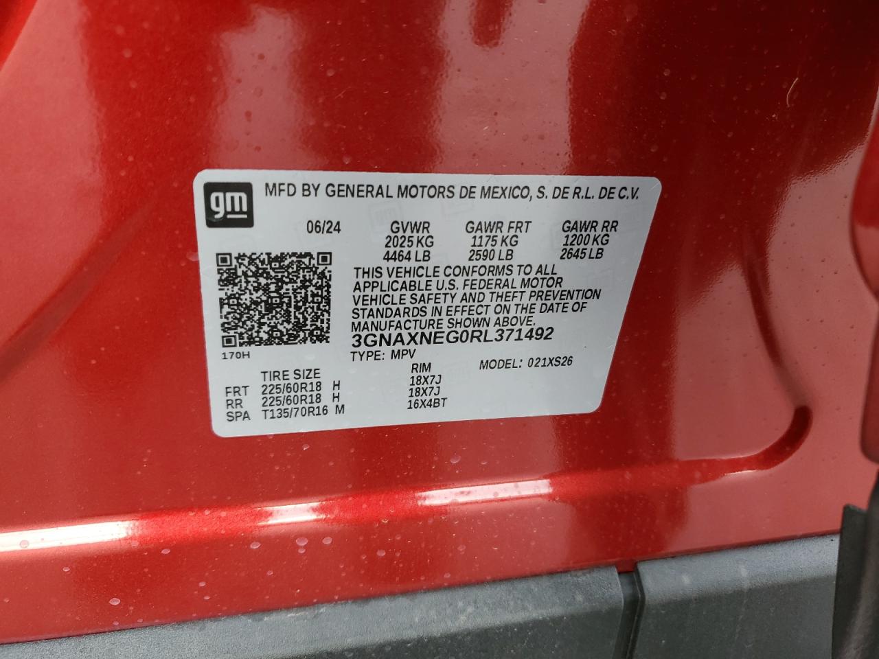 2024 CHEVROLET EQUINOX PREMIERE VIN:3GNAXNEG0RL371492