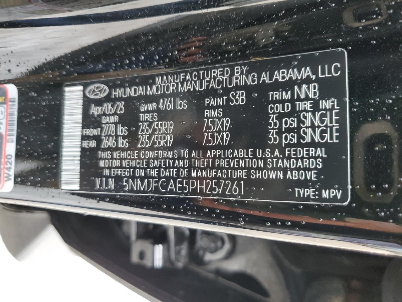 2023 HYUNDAI TUCSON SEL VIN:5NMJFCAE5PH257261