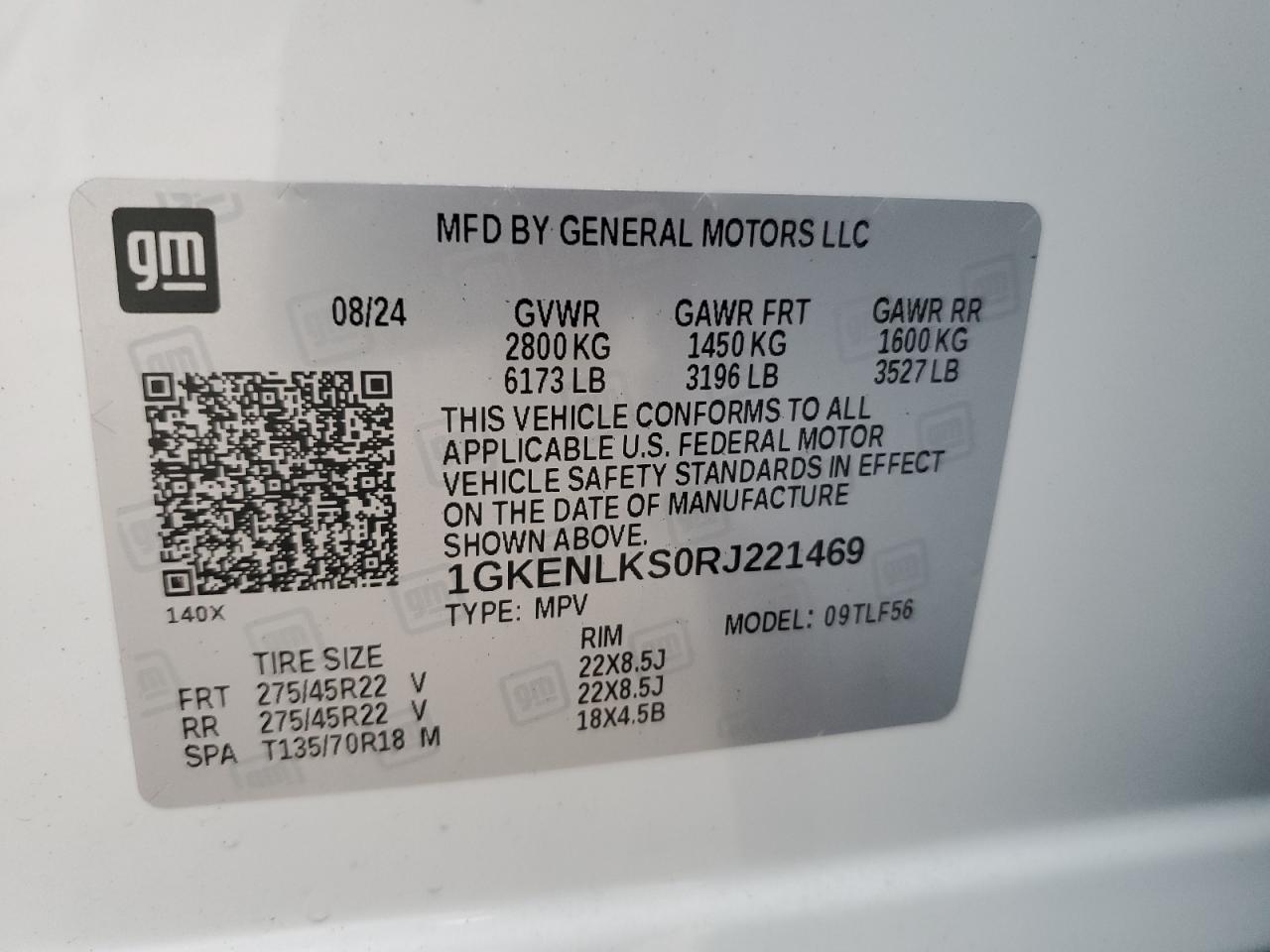 2024 GMC ACADIA DENALI VIN:1GKENLKS0RJ221469