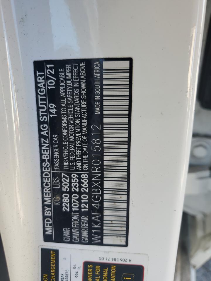 2022 MERCEDES-BENZ C 300 VIN:W1KAF4GBXNR015812