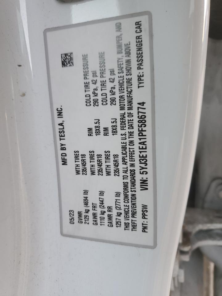 2023 TESLA MODEL 3  VIN:5YJ3E1EA1PF586774