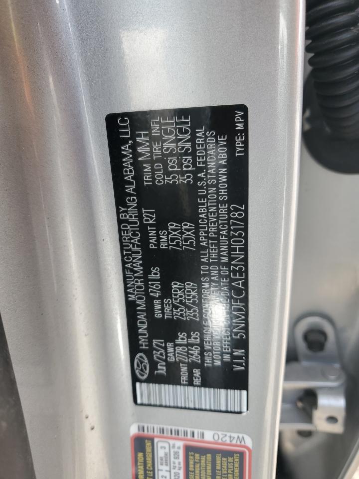 2022 HYUNDAI TUCSON SEL VIN:5NMJFCAE3NH031782