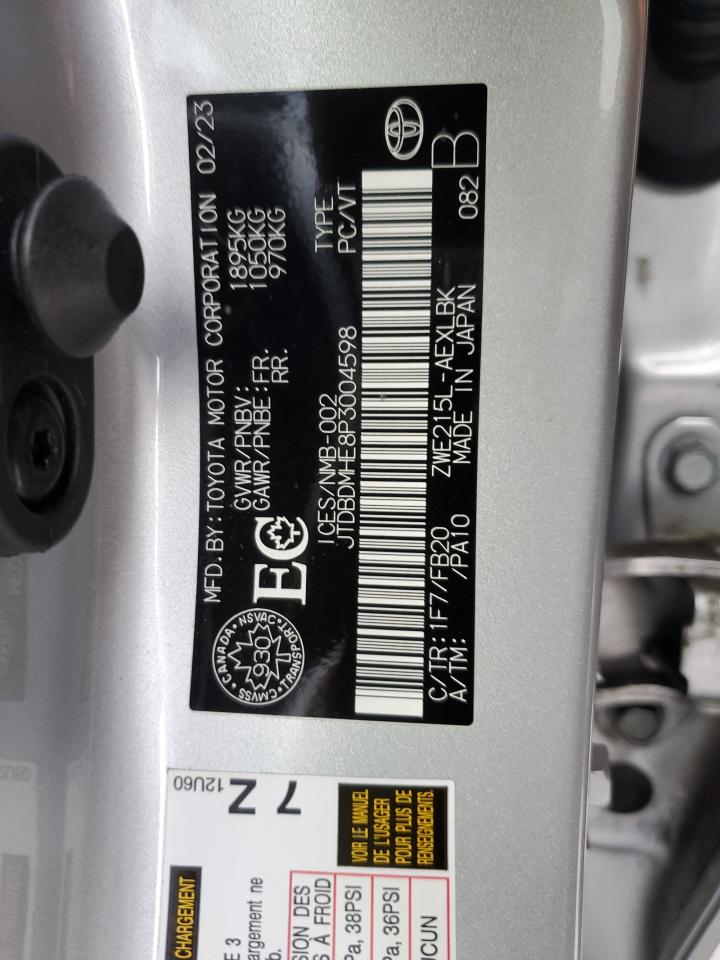 2023 TOYOTA COROLLA LE VIN:JTDBDMHE8P3004598