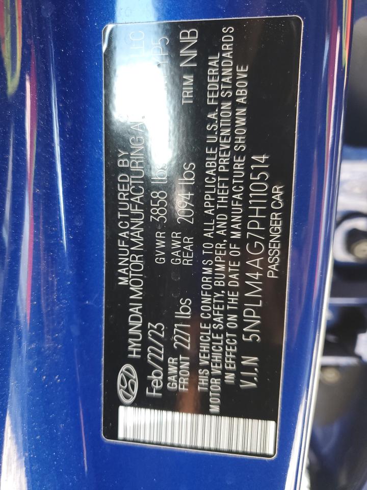 2023 HYUNDAI ELANTRA SEL VIN:5NPLM4AG7PH110514