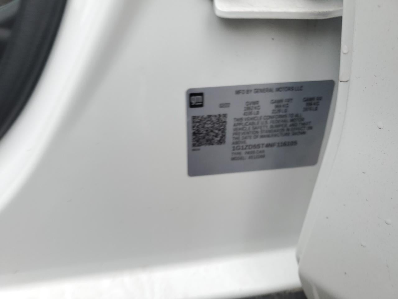 2022 CHEVROLET MALIBU LT VIN:1G1ZD5ST4NF116105