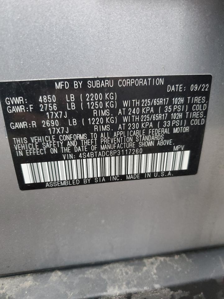 2023 SUBARU OUTBACK PREMIUM VIN:4S4BTADC8P3117260