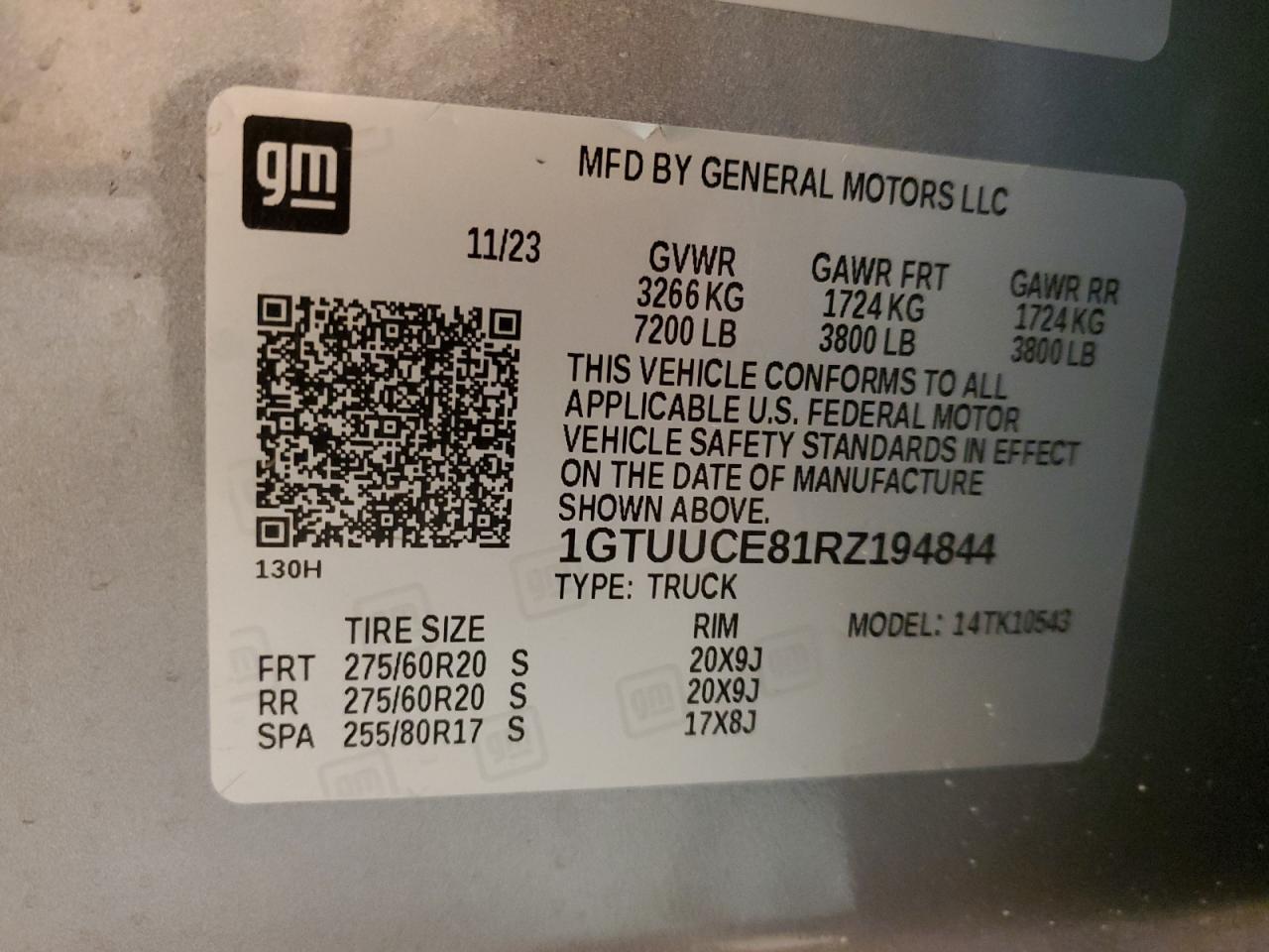 2024 GMC SIERRA K1500 ELEVATION VIN:1GTUUCE81RZ194844