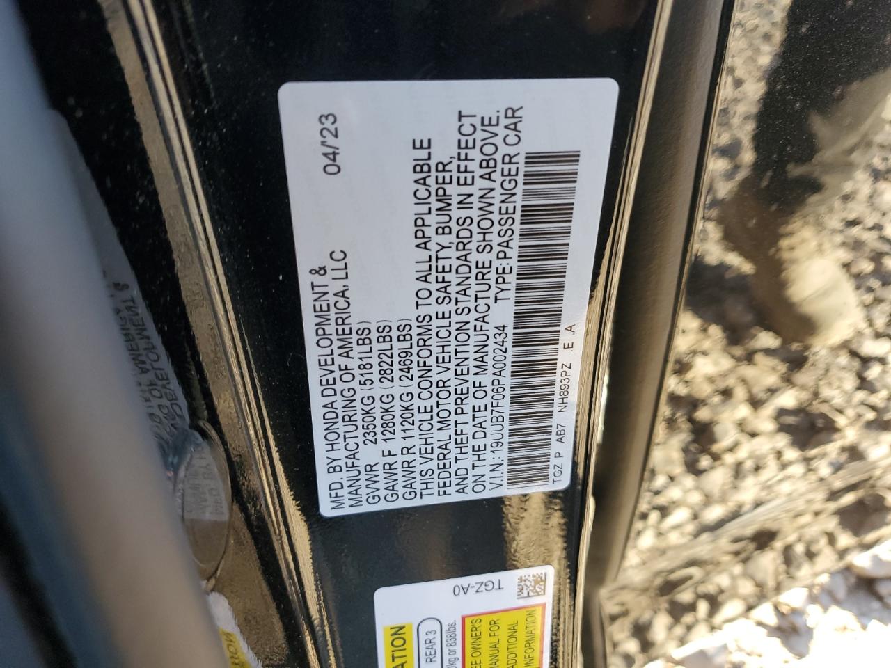 2023 ACURA TLX TYPE S PMC EDITION VIN:19UUB7F06PA002434