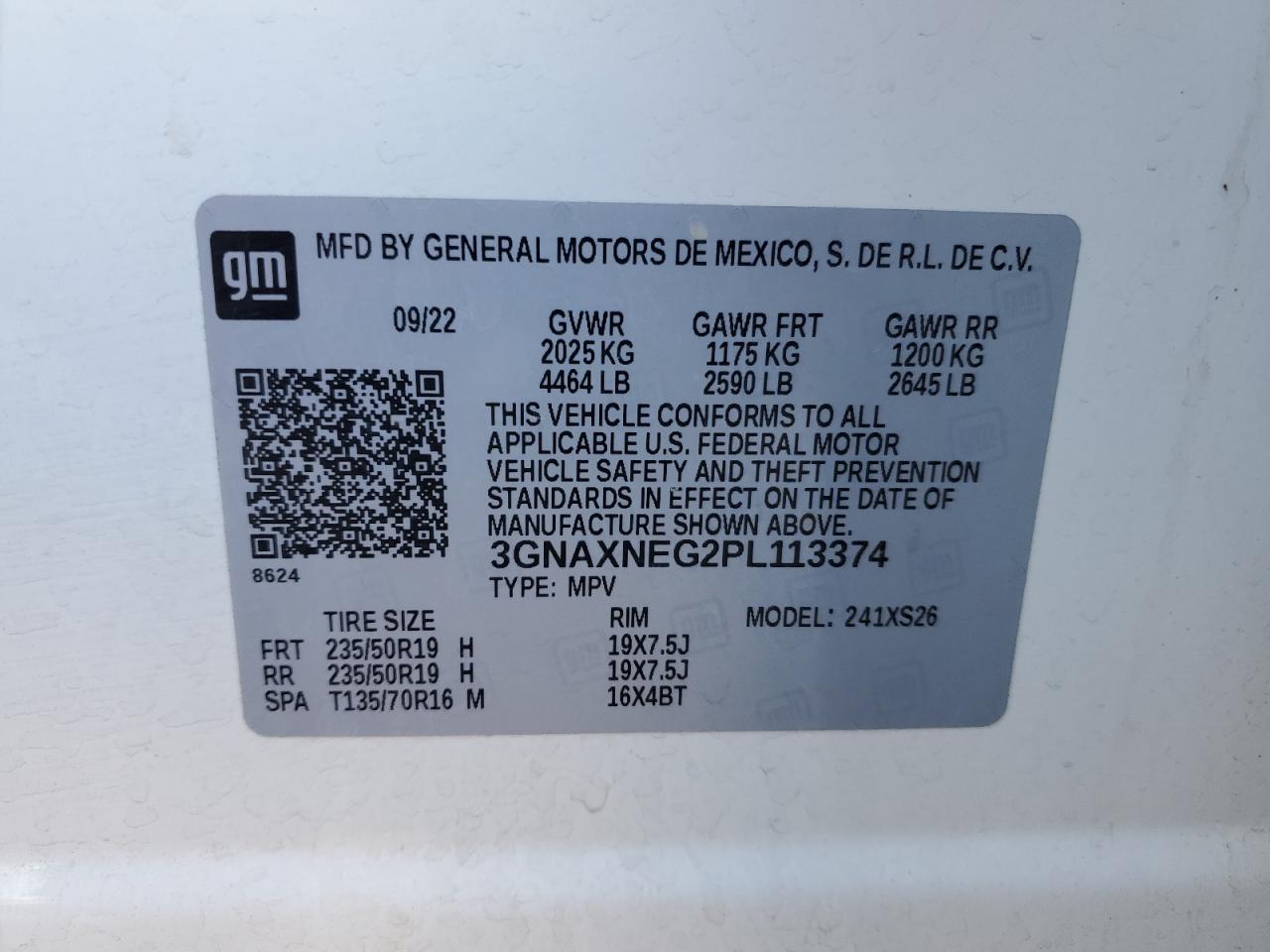 2023 CHEVROLET EQUINOX PREMIER VIN:3GNAXNEG2PL113374