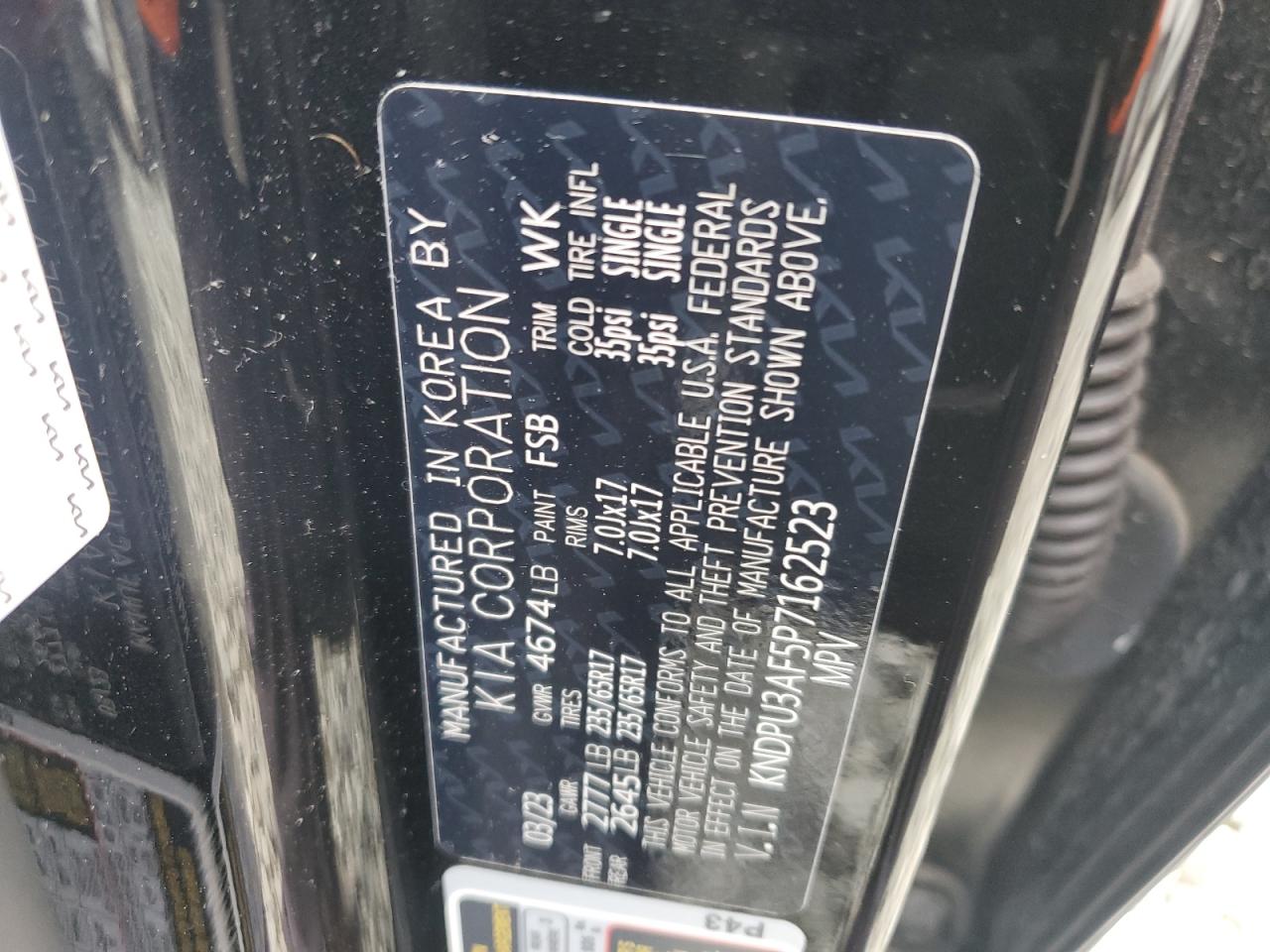 2023 KIA SPORTAGE LX VIN:KNDPU3AF5P7162523