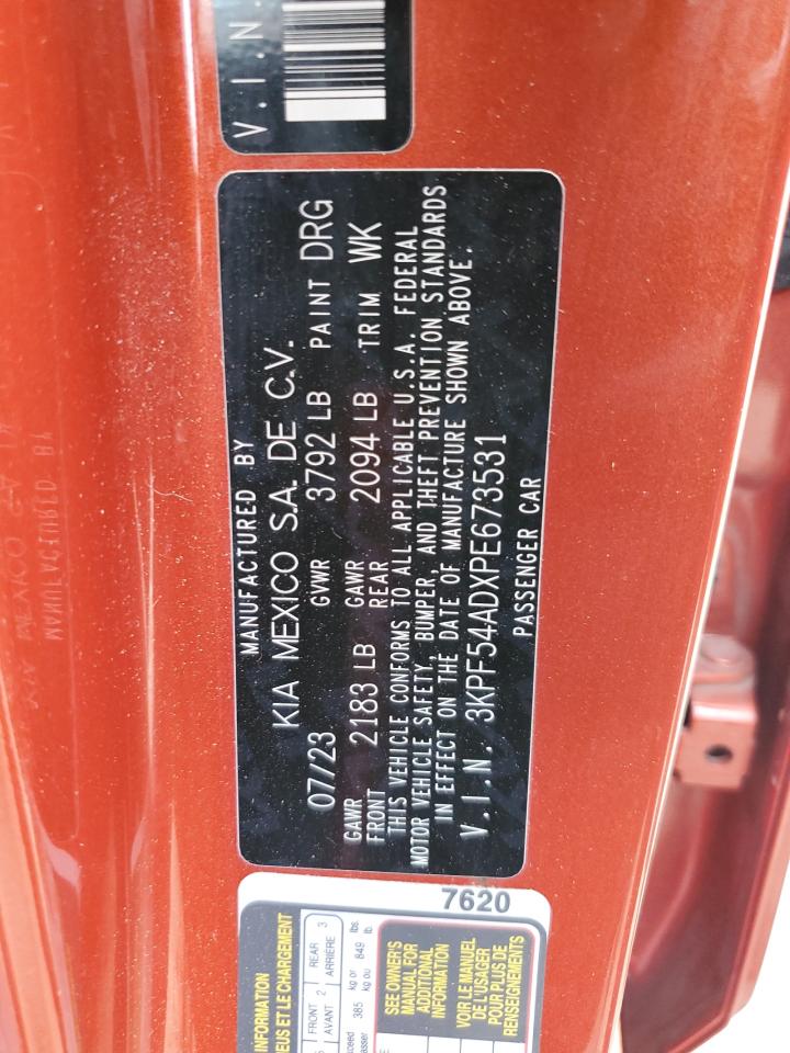 2023 KIA FORTE GT LINE VIN:3KPF54ADXPE673531