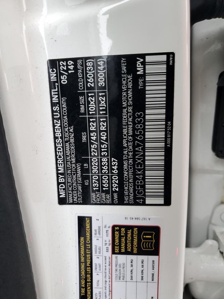 2022 MERCEDES-BENZ GLE 350 4MATIC VIN:4JGFB4KEXNA765833