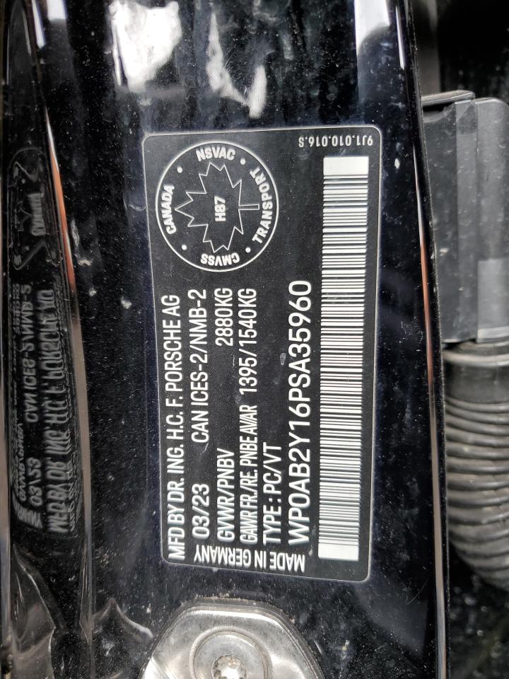 2023 PORSCHE TAYCAN 4S VIN:WP0AB2Y16PSA35960