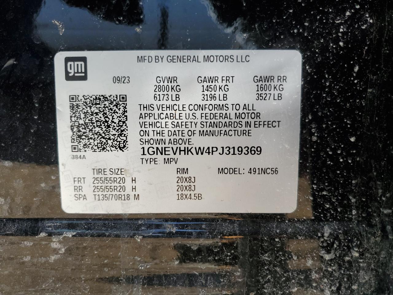 2023 CHEVROLET TRAVERSE LT VIN:1GNEVHKW4PJ319369