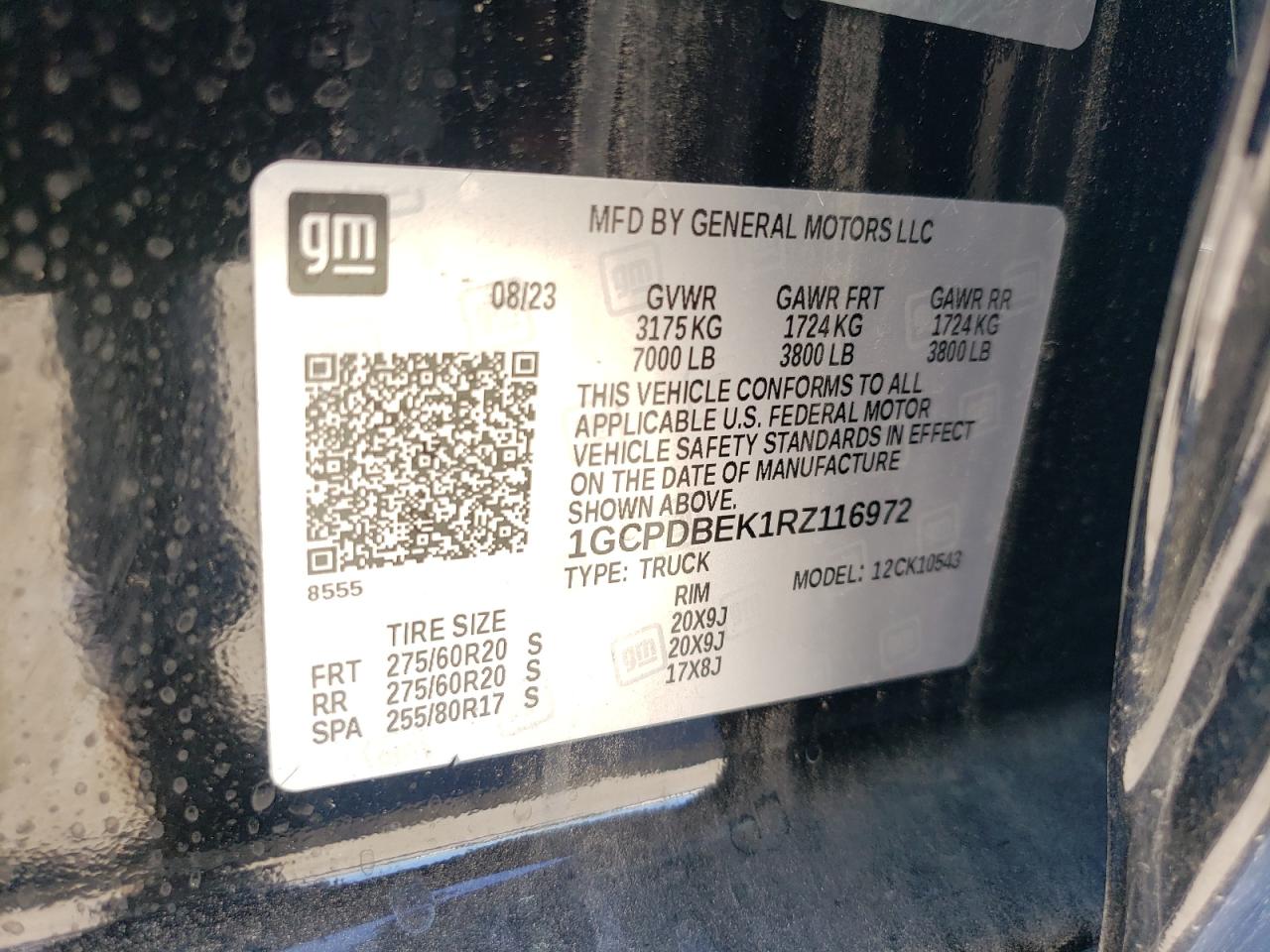 2024 CHEVROLET SILVERADO K1500 CUSTOM VIN:1GCPDBEK1RZ116972