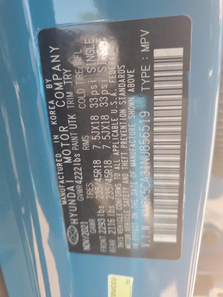 2022 HYUNDAI KONA LIMITED VIN:KM8K5CA31NU856519