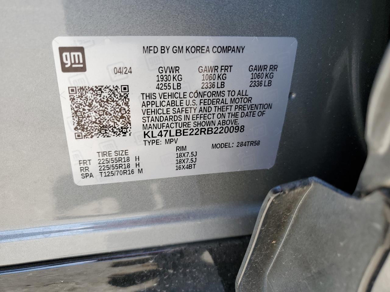 2024 BUICK ENVISTA SPORT TOURING VIN:KL47LBE22RB220098