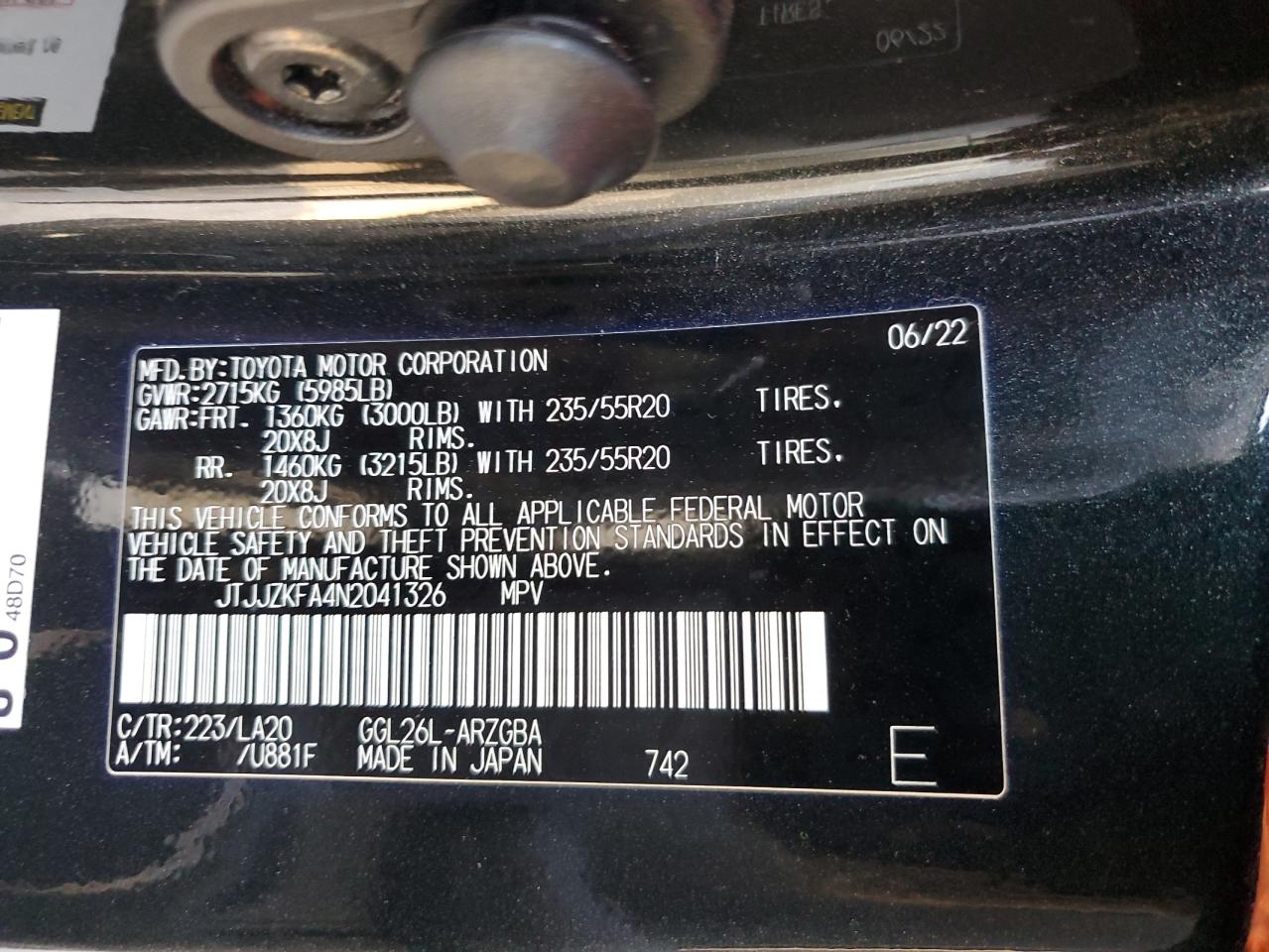 2022 LEXUS RX 350 L LUXURY VIN:JTJJZKFA4N2041326