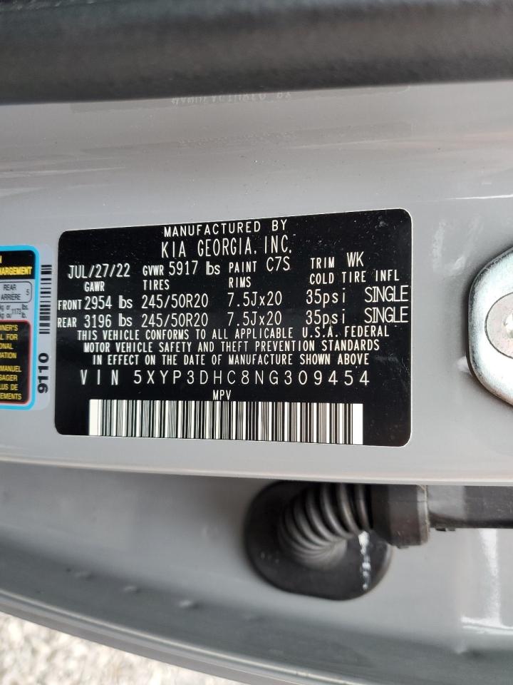 2022 KIA TELLURIDE EX VIN:5XYP3DHC8NG309454