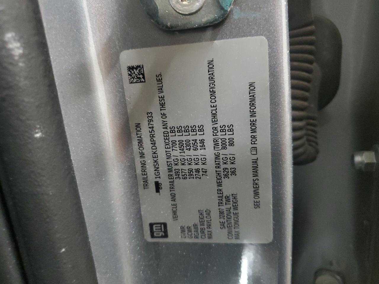 2023 CHEVROLET SUBURBAN K1500 RST VIN:1GNSKEKD4PR547933