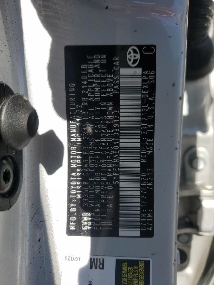 2022 TOYOTA COROLLA LE VIN:5YFEPMAE0NP389173