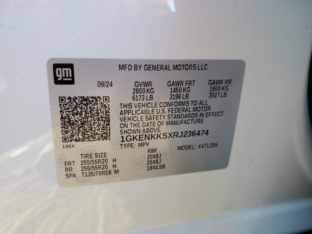 2024 GMC ACADIA UPLEVEL VIN:1GKENKKSXRJ236474