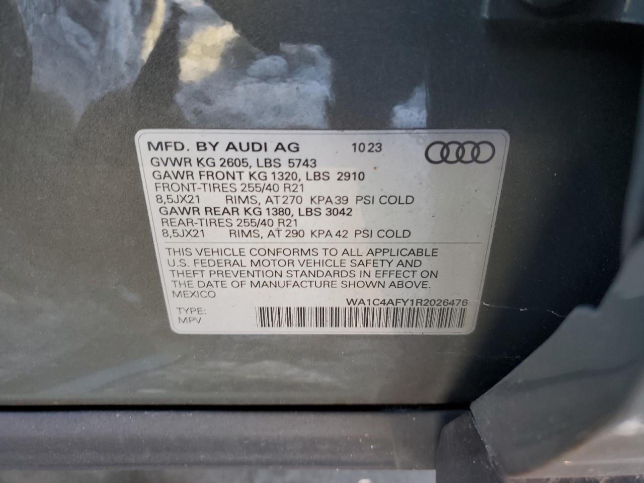 2024 AUDI SQ5 PRESTIGE VIN:WA1C4AFY1R2026476