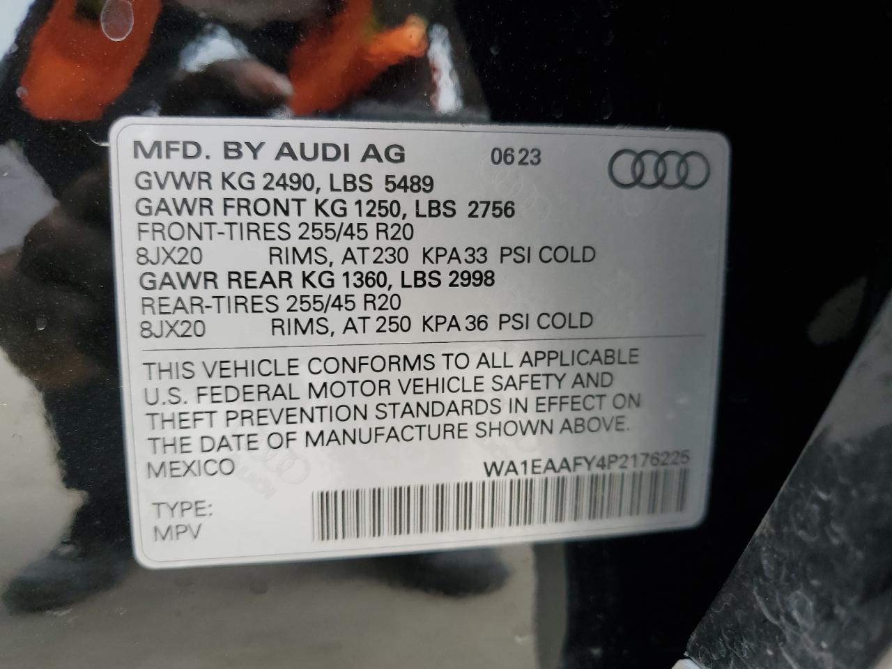 2023 AUDI Q5 PREMIUM PLUS 45 VIN:WA1EAAFY4P2176225