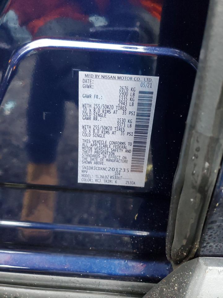 2022 NISSAN PATHFINDER SL VIN:5N1DR3CDXNC201235