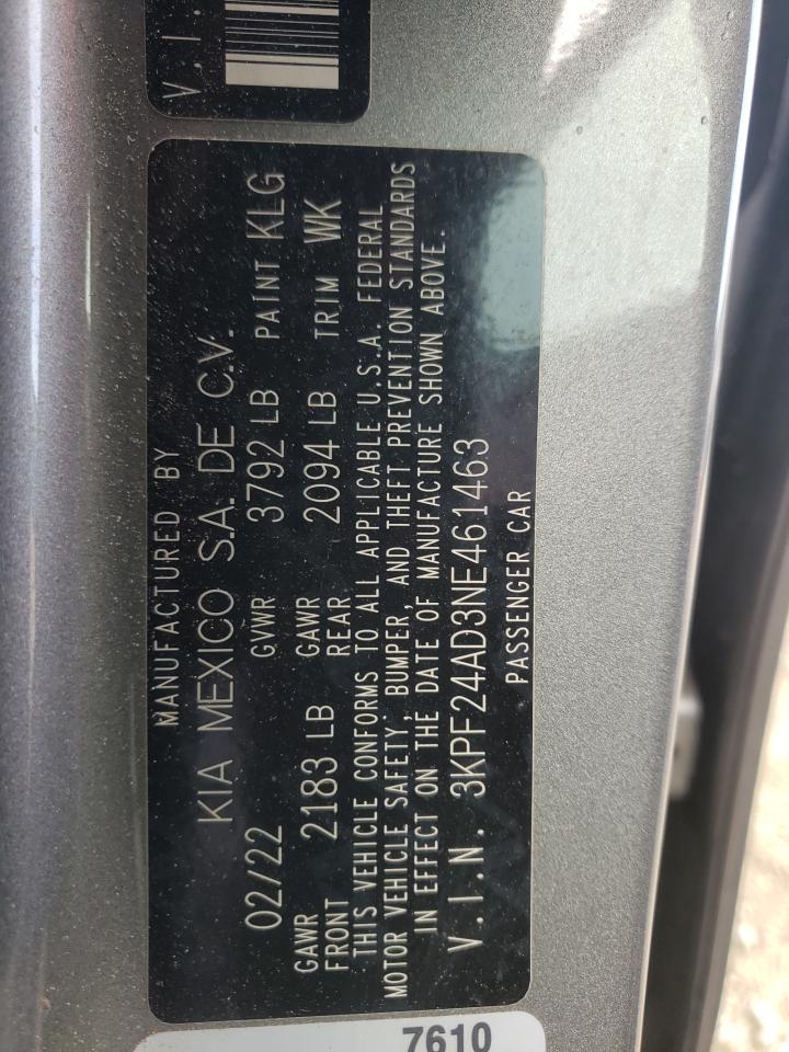 2022 KIA FORTE FE VIN:3KPF24AD3NE461463