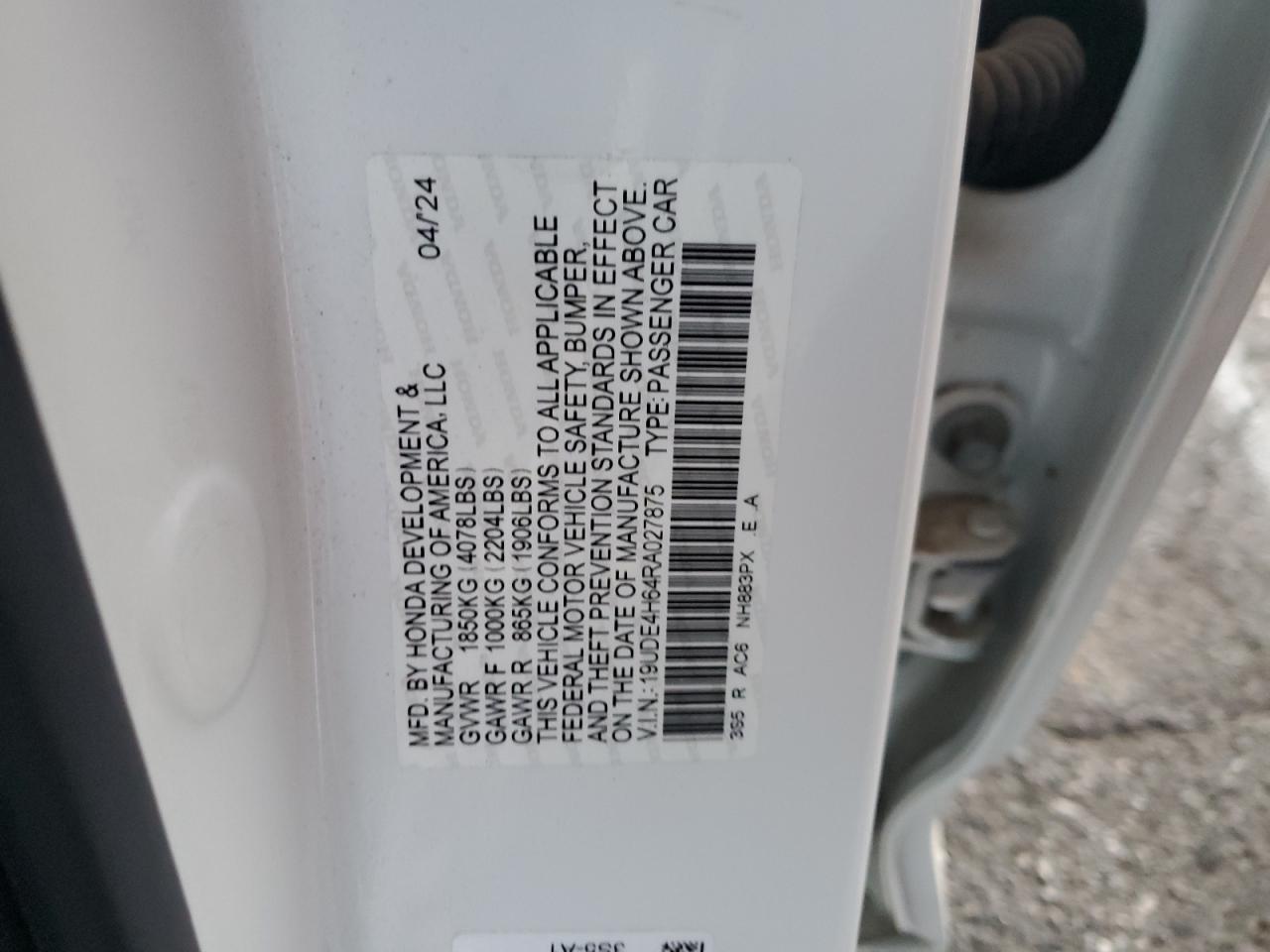 2024 ACURA INTEGRA A-SPEC TECH VIN:19UDE4H64RA027875