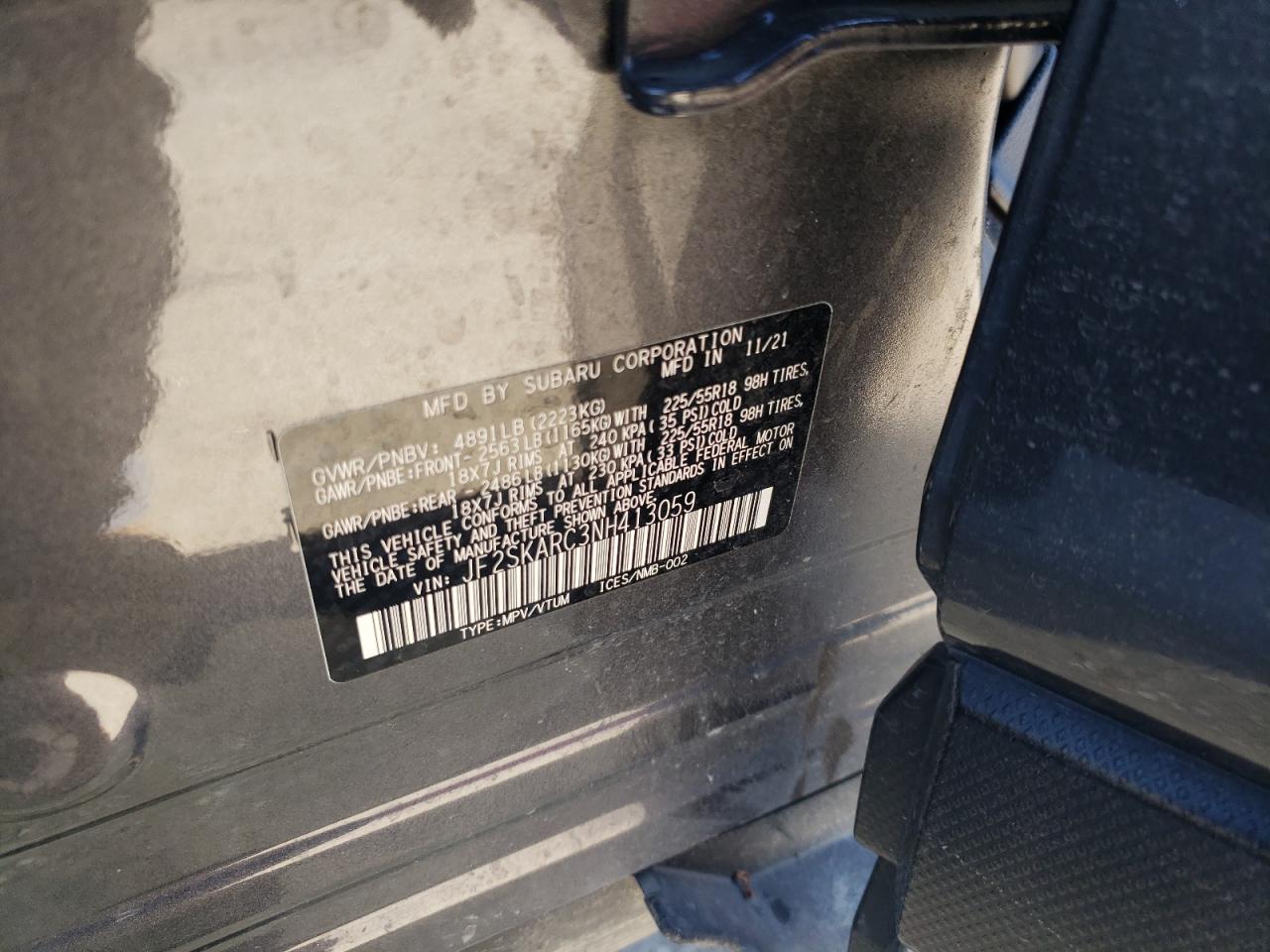 2022 SUBARU FORESTER TOURING VIN:JF2SKARC3NH413059