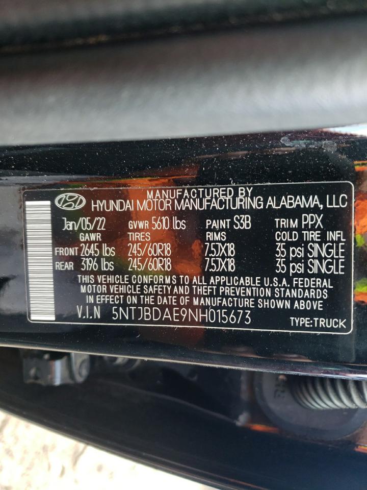 2022 HYUNDAI SANTA CRUZ SEL VIN:5NTJBDAE9NH015673