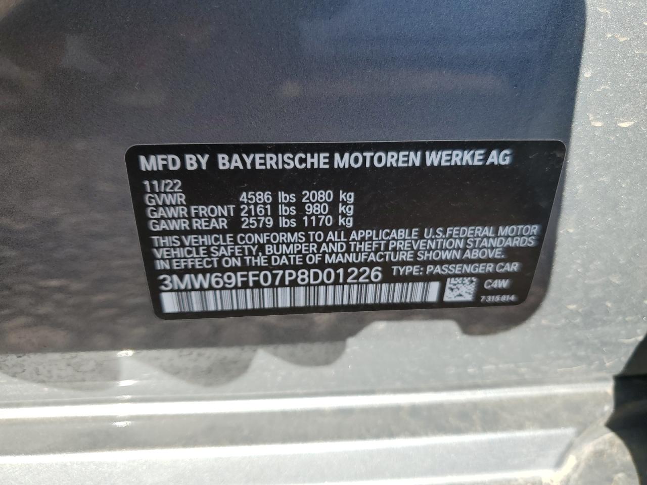 2023 BMW 330I  VIN:3MW69FF07P8D01226