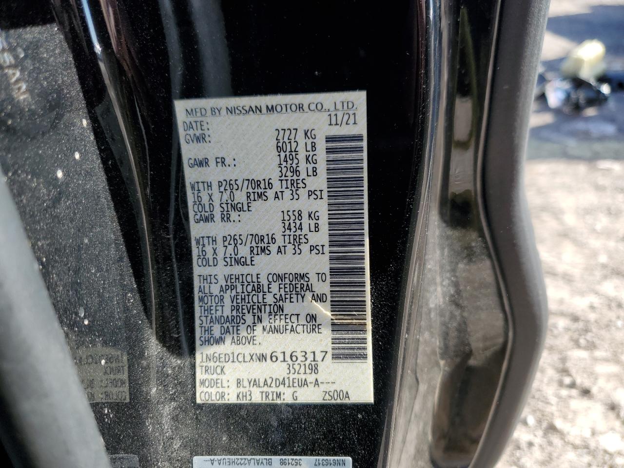 2022 NISSAN FRONTIER S VIN:1N6ED1CLXNN616317