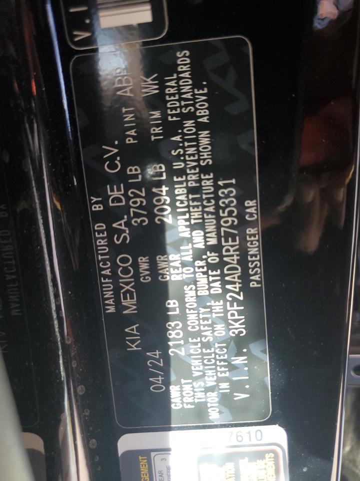 2024 KIA FORTE LX VIN:3KPF24AD4RE795331