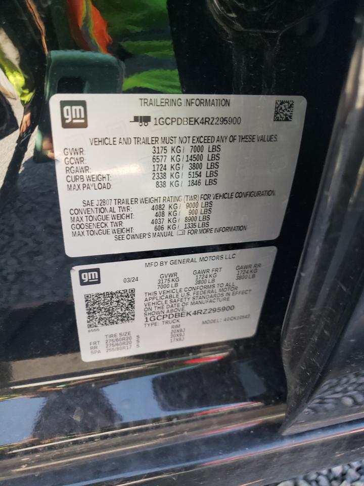 2024 CHEVROLET SILVERADO K1500 CUSTOM VIN:1GCPDBEK4RZ295900