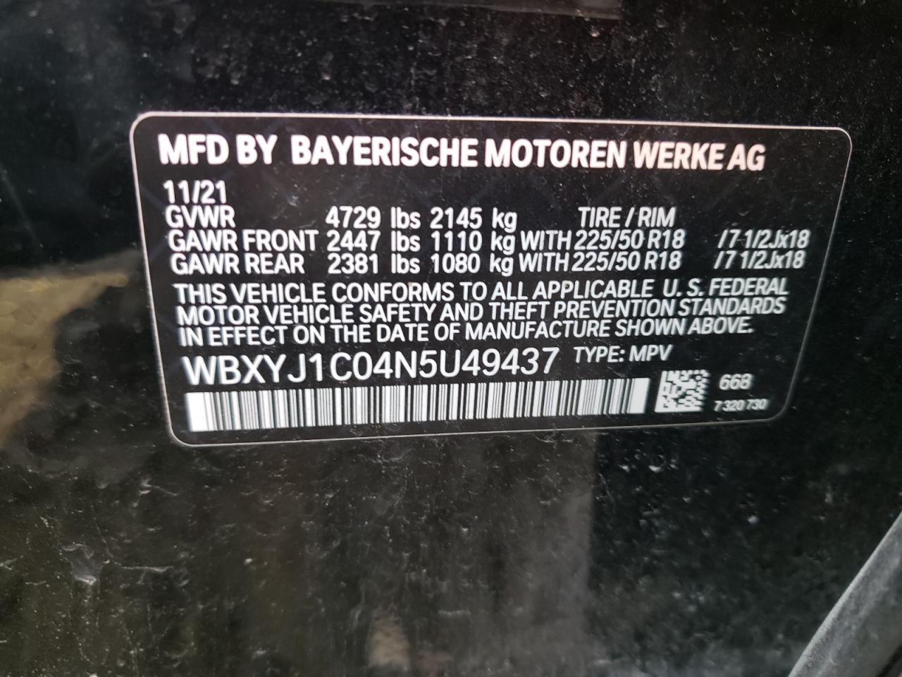 2022 BMW X2 XDRIVE28I VIN:WBXYJ1C04N5U49437