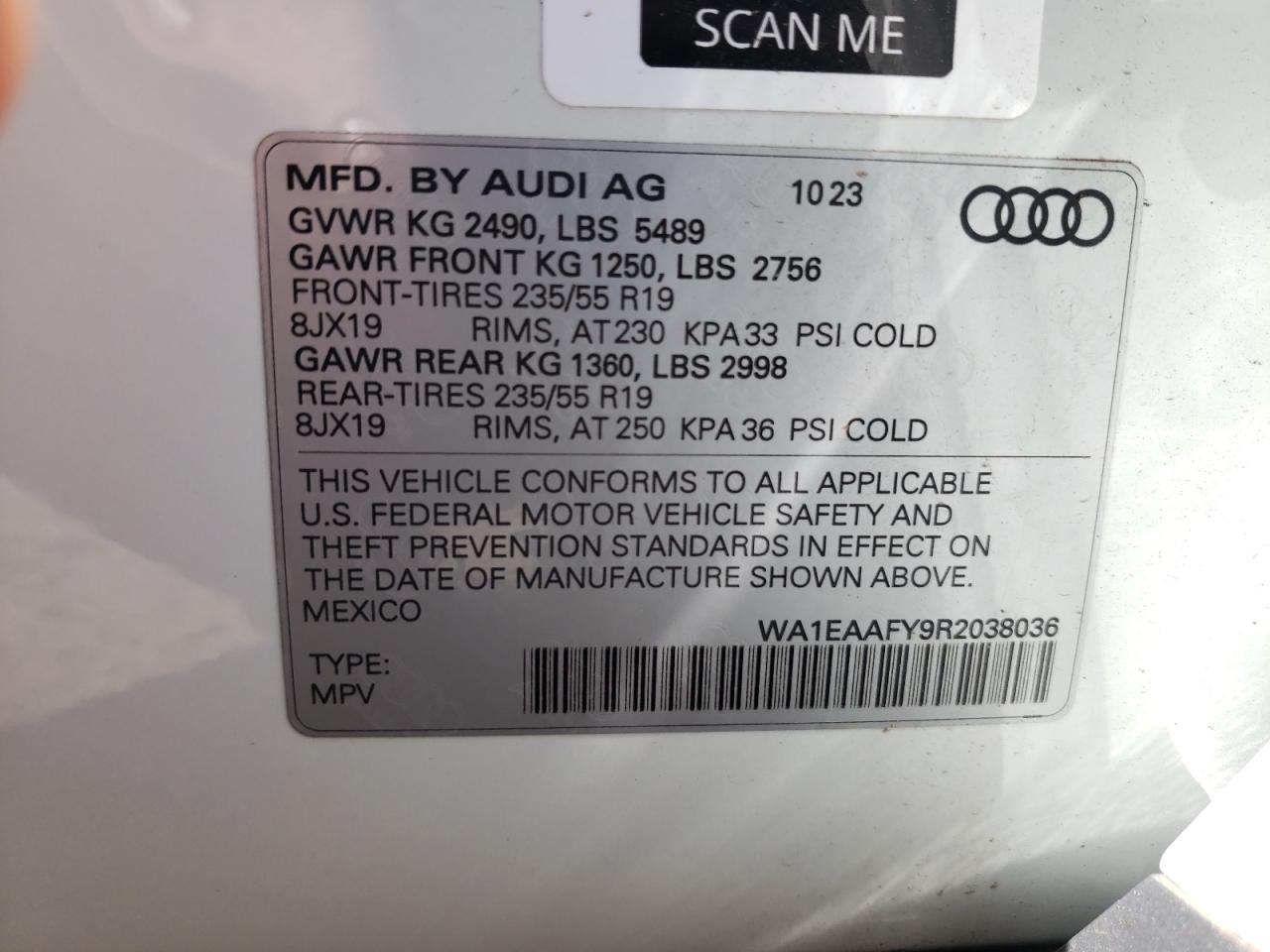 2024 AUDI Q5 PREMIUM PLUS 45 VIN:WA1EAAFY9R2038036