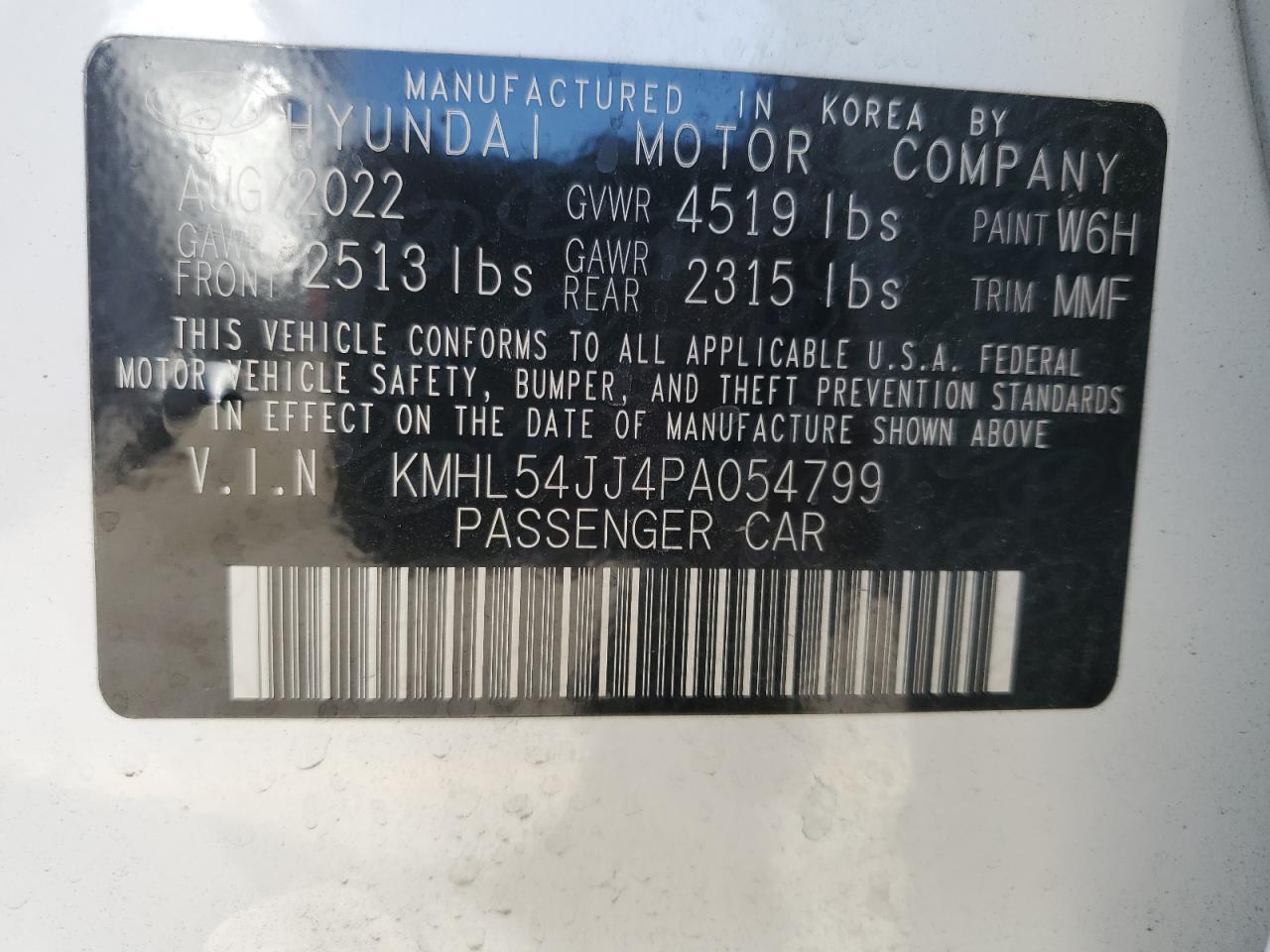 2023 HYUNDAI SONATA HYBRID VIN:KMHL54JJ4PA054799