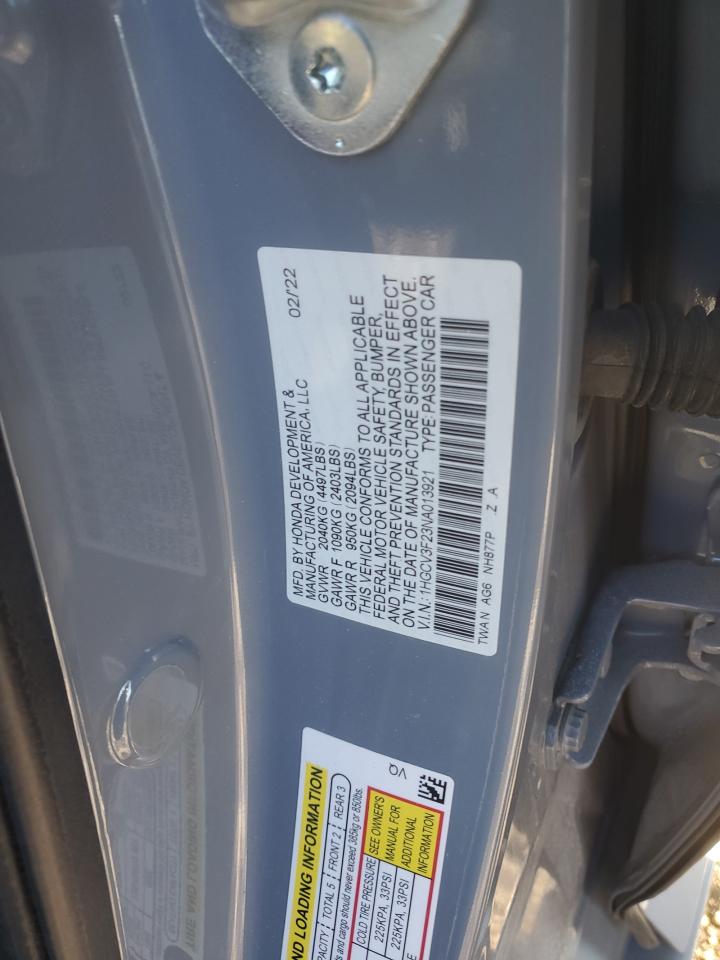 2022 HONDA ACCORD HYBRID SPORT VIN:1HGCV3F23NA013921