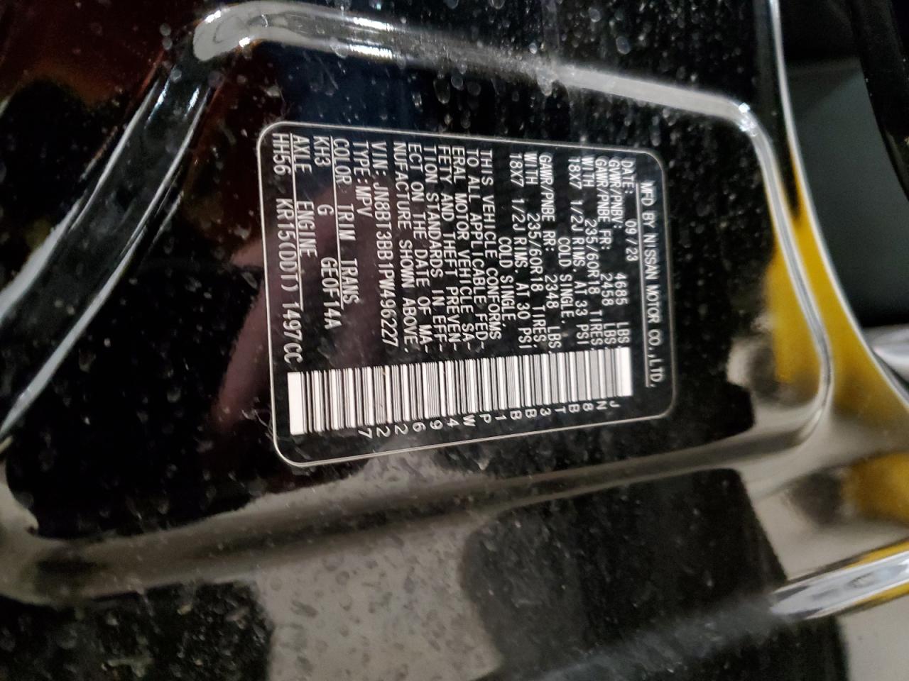 2023 NISSAN ROGUE SV VIN:JN8BT3BB1PW496227