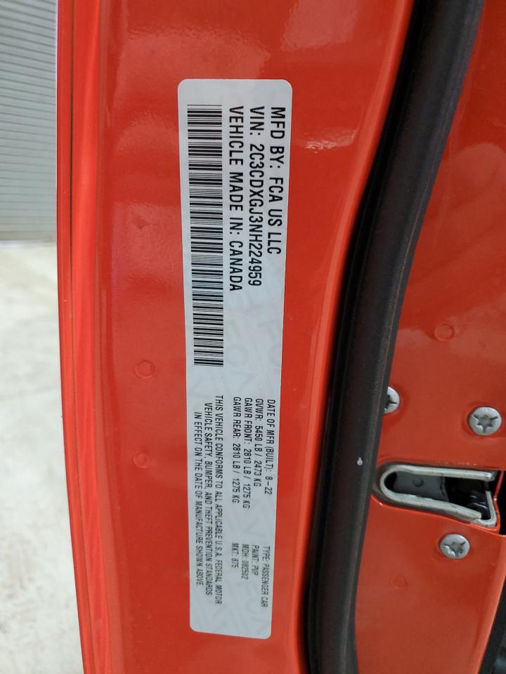 2022 DODGE CHARGER SCAT PACK VIN:2C3CDXGJ3NH224959